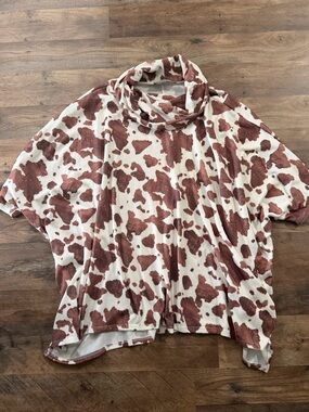Pixi + Ivy Cream and Rust Cow Spot Cowl Neck Top S/M